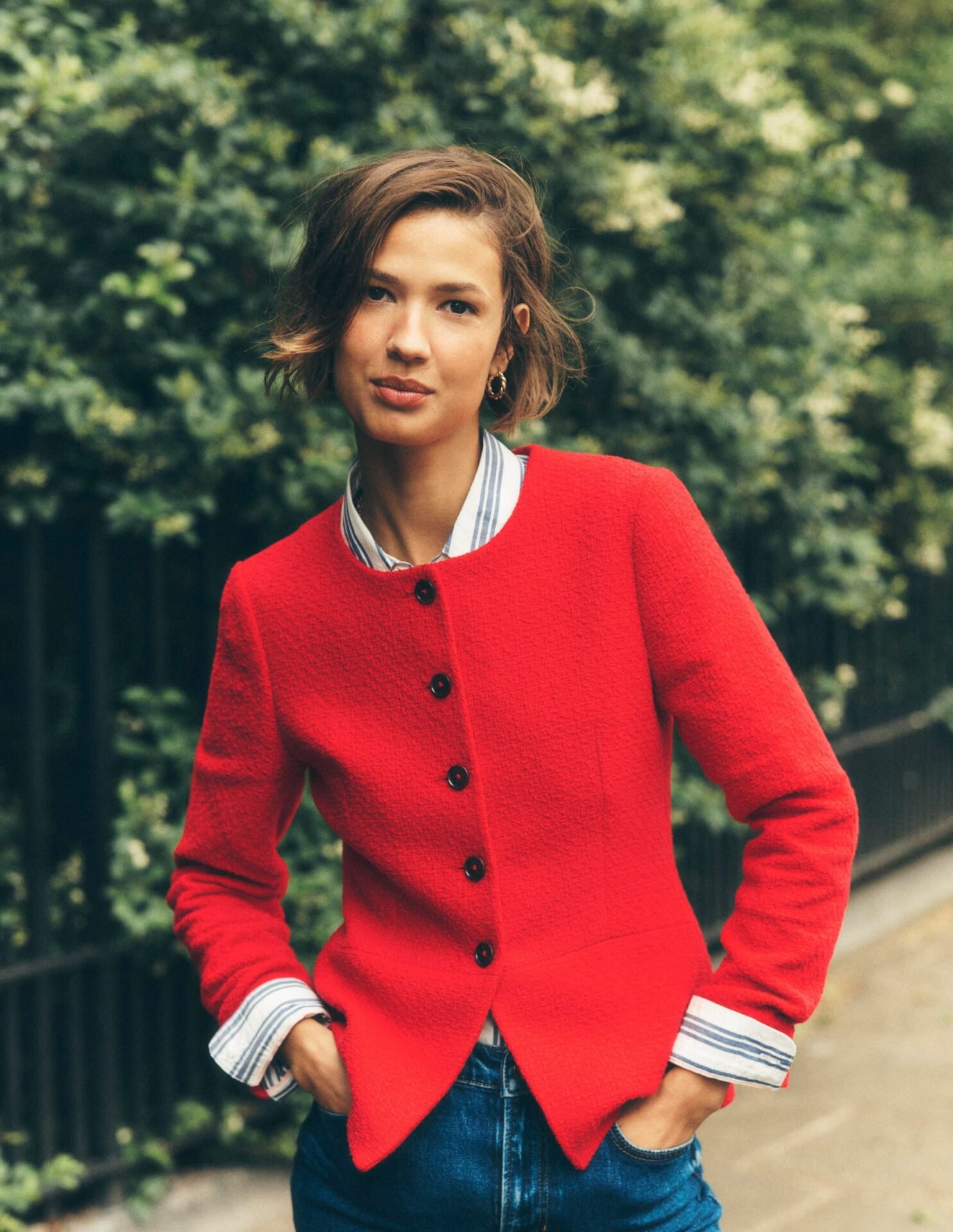 Collarless Tailored Blazer (Poppy Red)