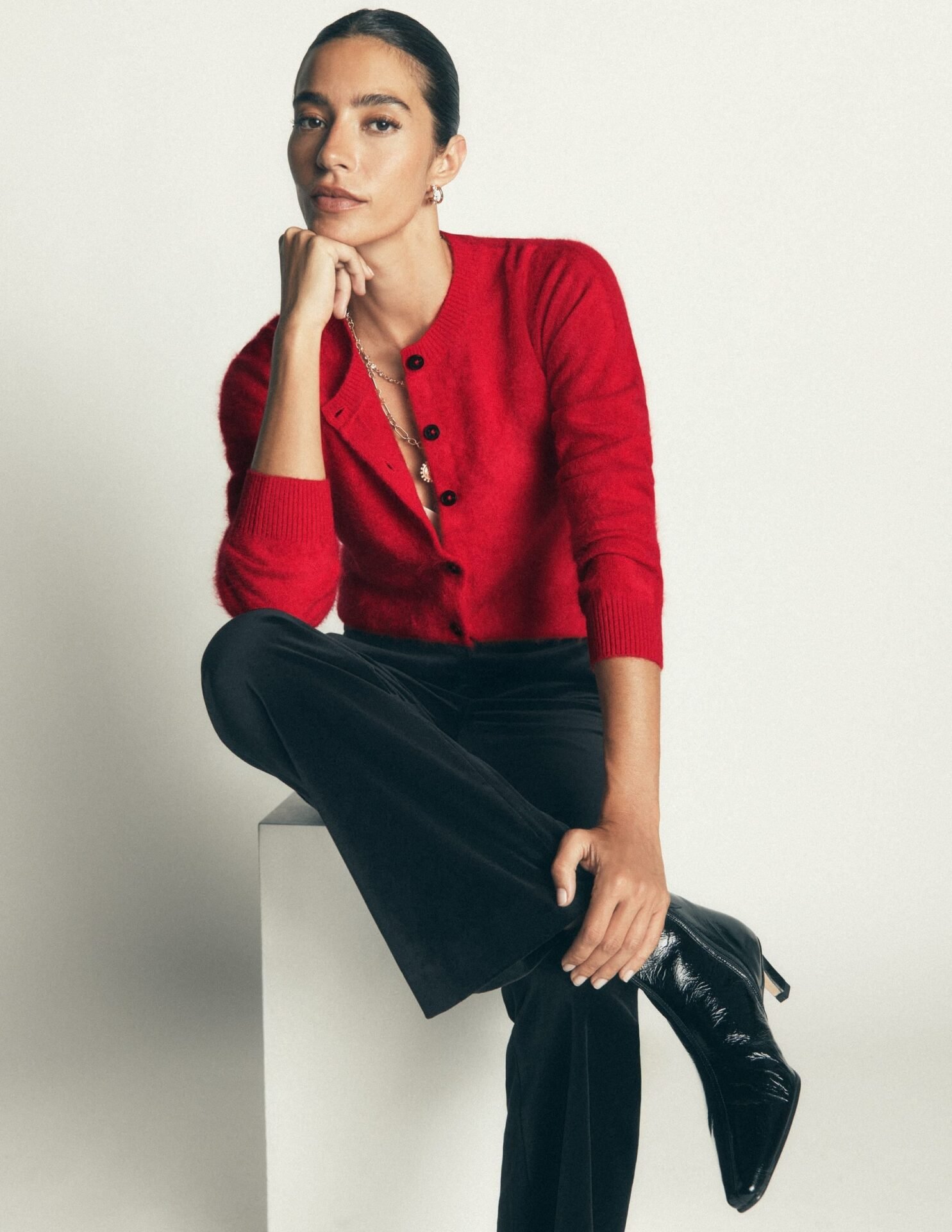 Kat Brushed Cashmere Cardigan (Poppy Red)