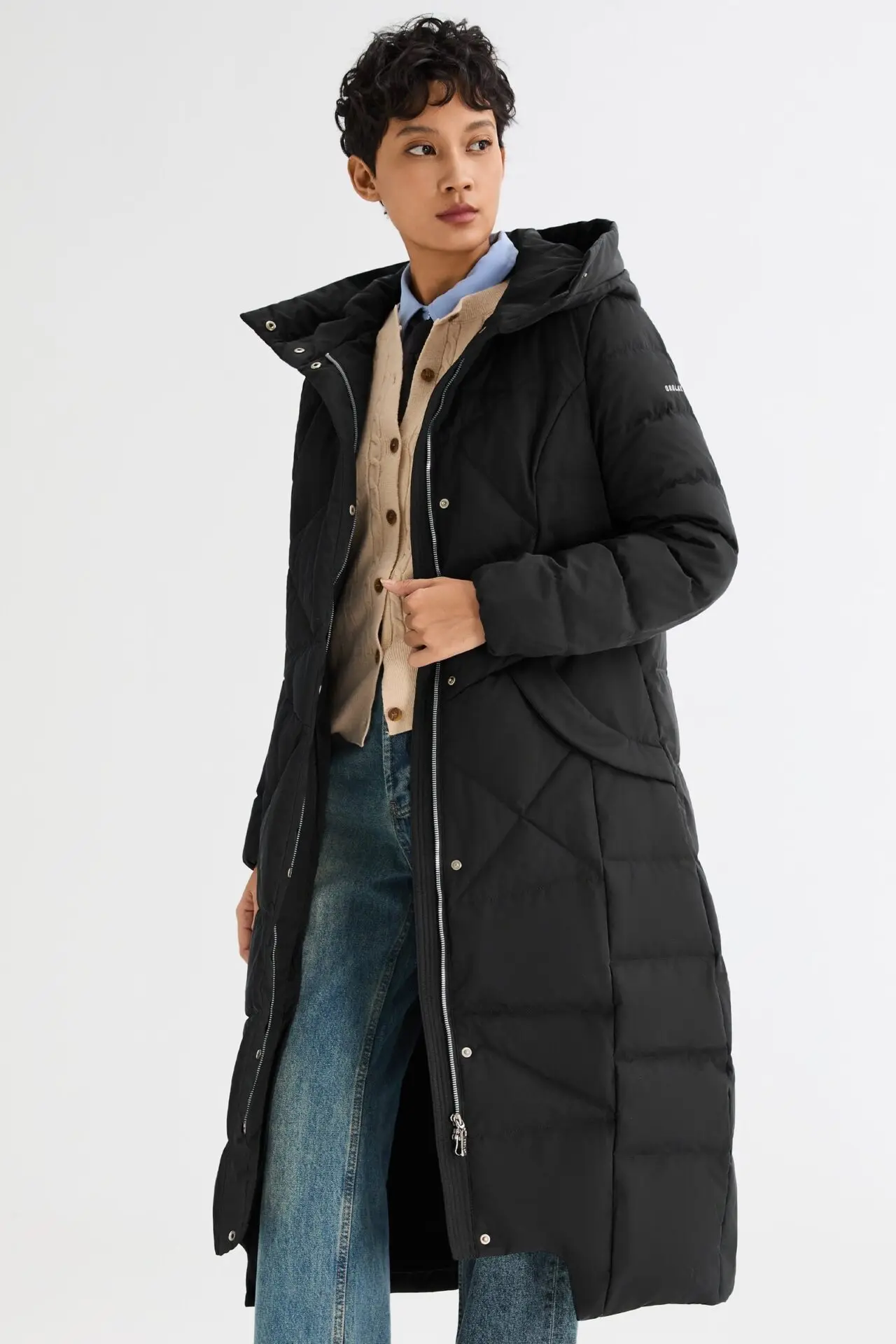 Long Maxi Down Coat with Hood (Black)