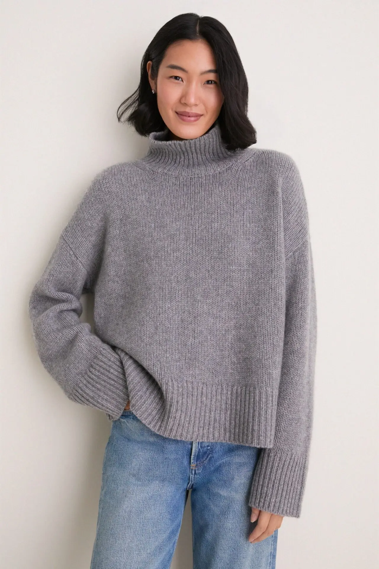 Shadow Gray Cashmere Hannah Turtleneck Sweater
