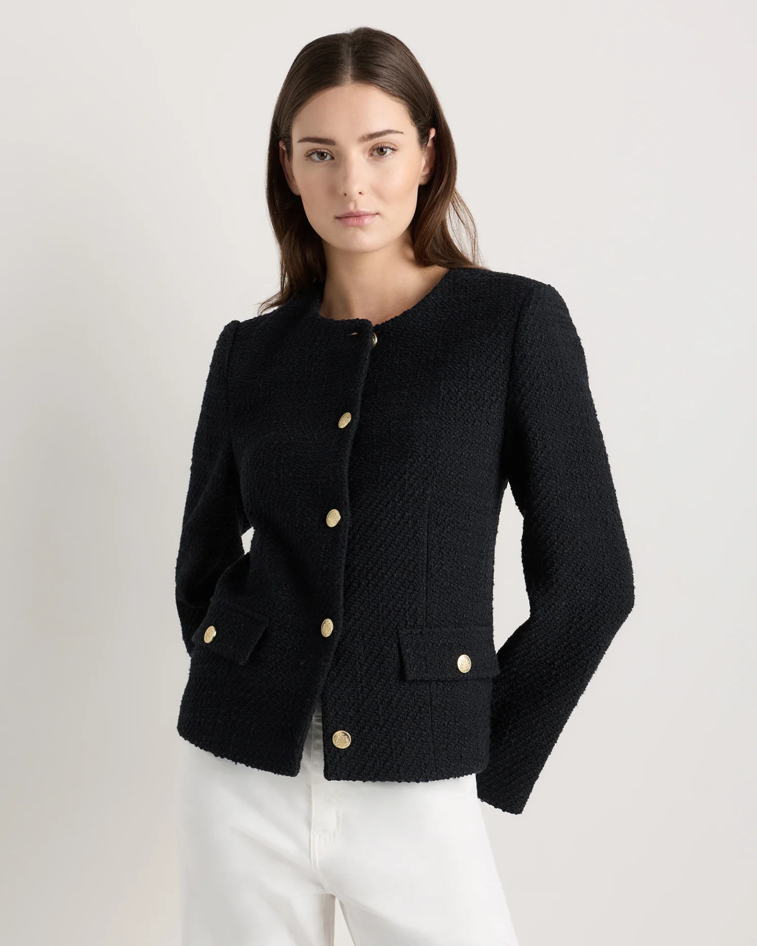 Tweed Collarless Jacket (True Black)