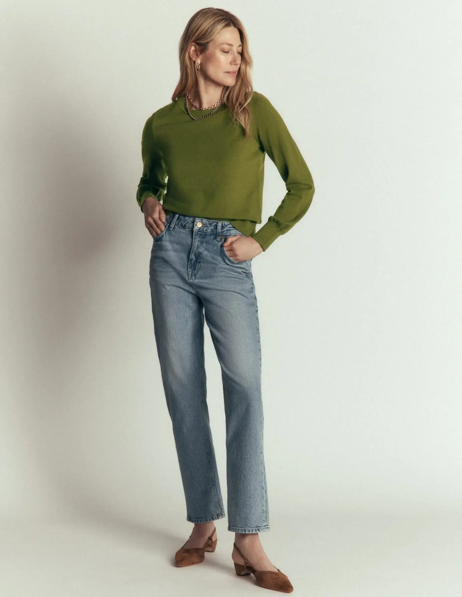 Camilla Cotton Crew Sweater (Forest Green)