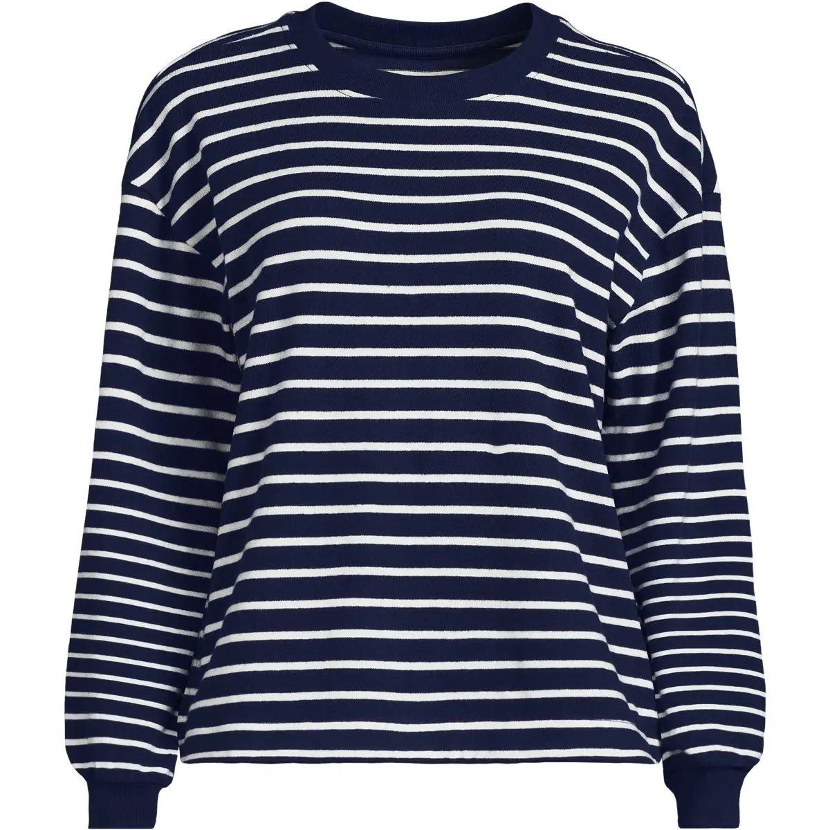 Women's Long Sleeve Mariner Jersey T-Shirt (Deep Sea Breton Stripe)