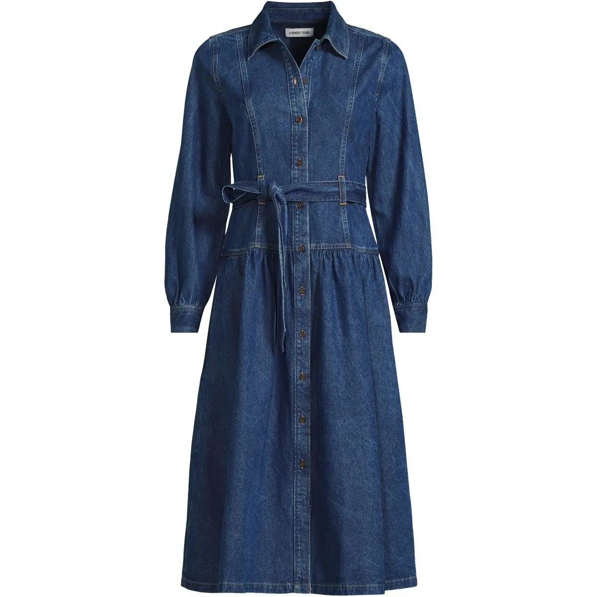 Women's Denim Button Front Midi Shirt Dress (Indigo Medium Wash)