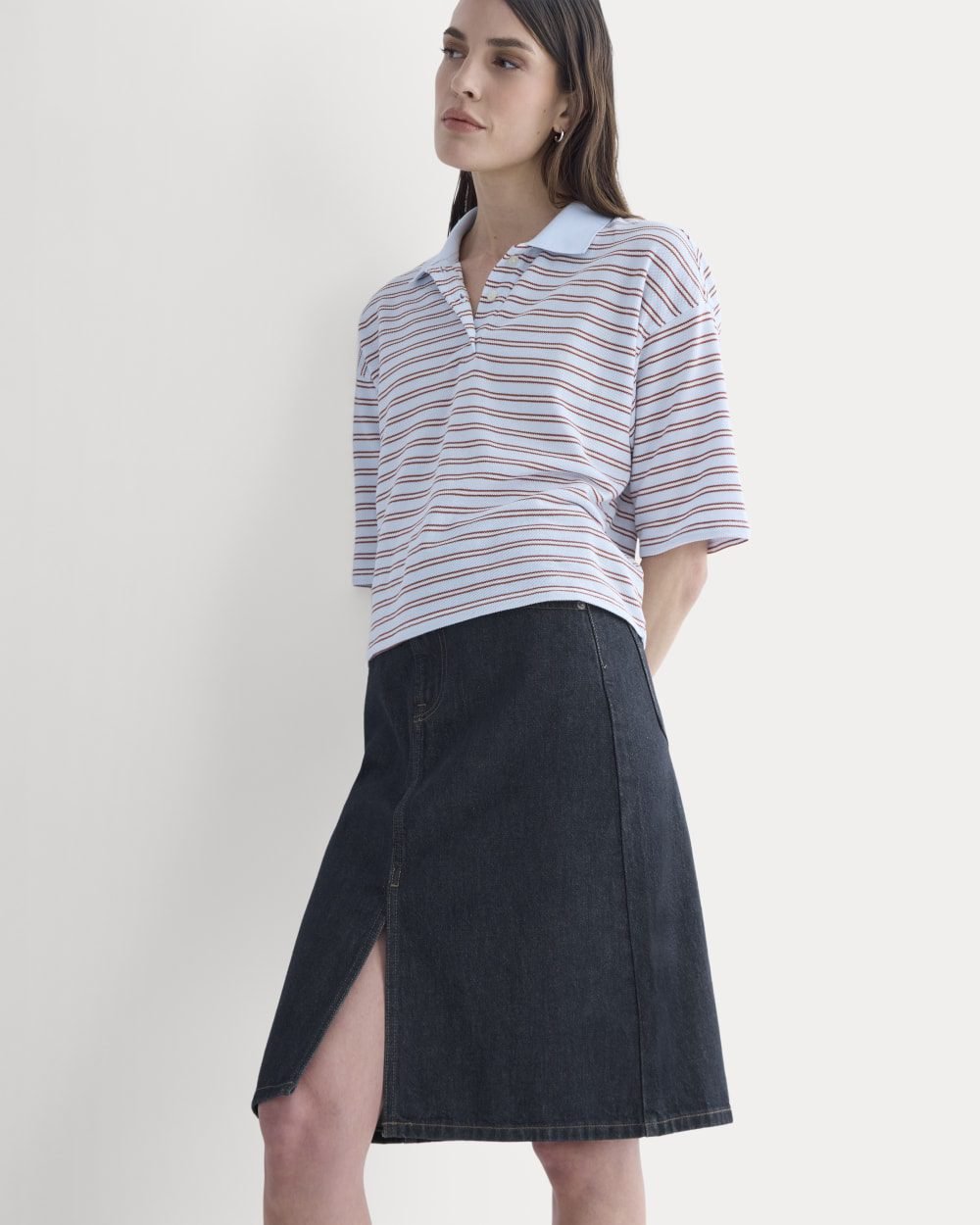 Mid-Rise Denim Midi Skirt (Tungsten Rinse)