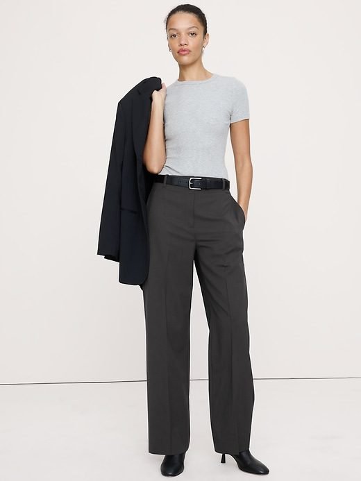Ultra High-Rise Modern Straight Italian Lightweight Wool Pant (Charcoal Gray)
