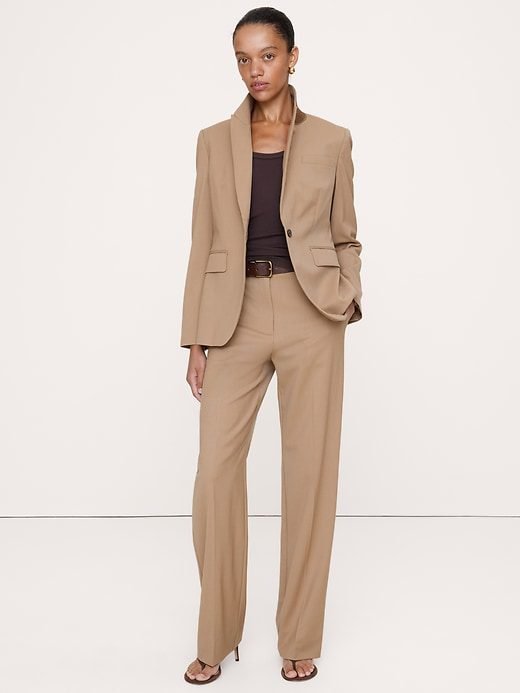 Ultra High-Rise Modern Straight Italian Lightweight Wool Pant (Camel Beige)