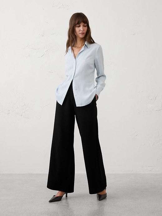 Wide-Leg High-Rise Crepe Pleated Trouser (Black)