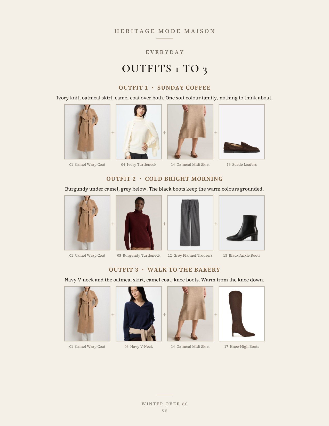 Three everyday outfits built from the capsule