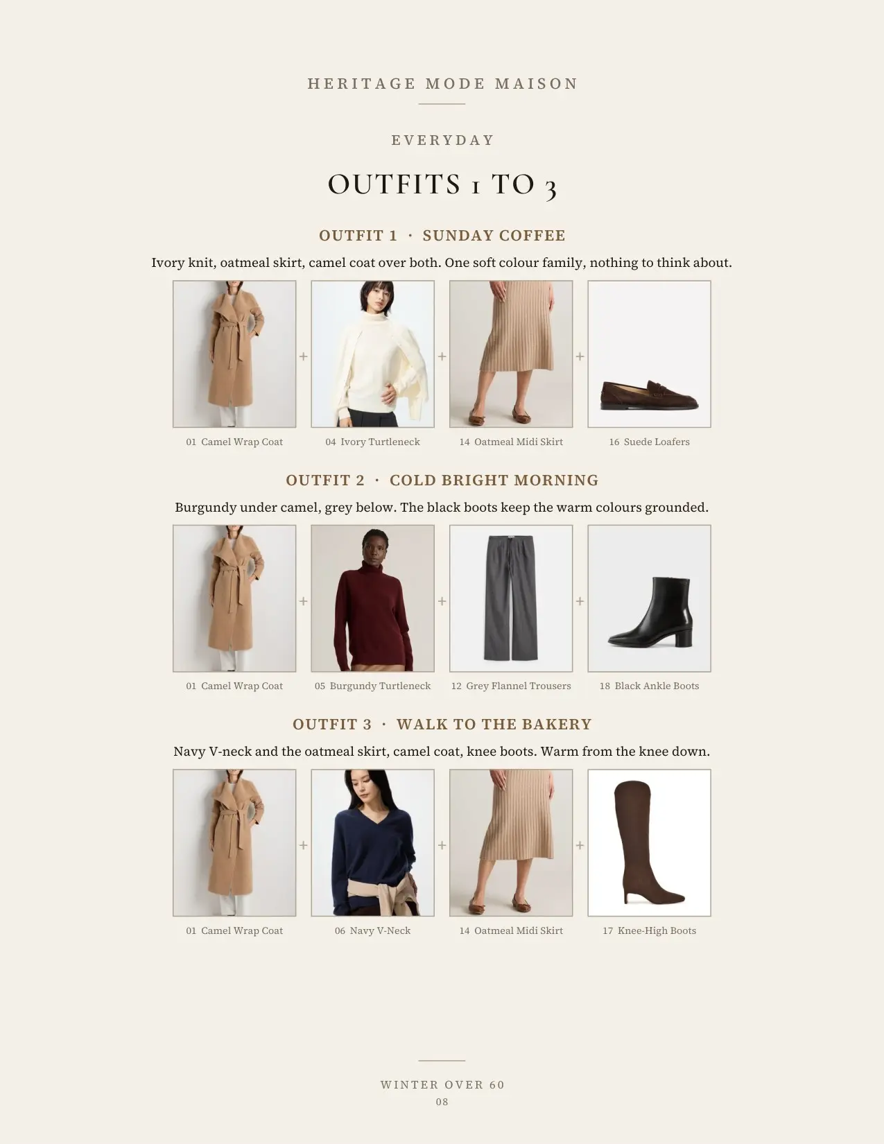 Three everyday outfits built from the capsule