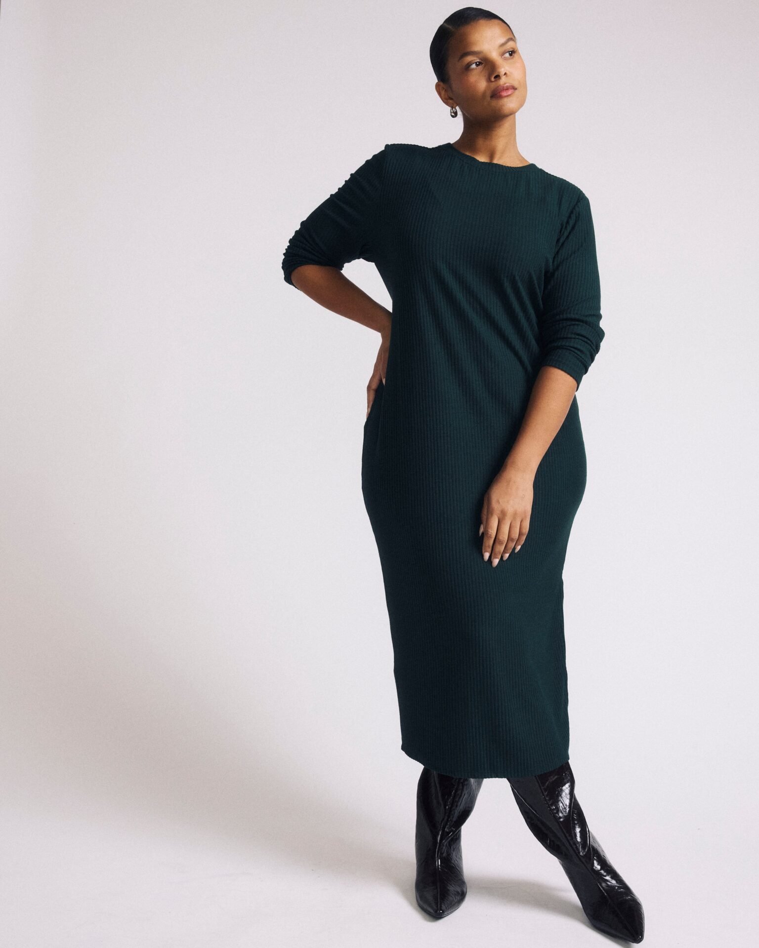 Xenia Ribbed Dress (Forest Green)